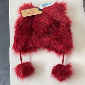 Appaman red maroon fuzzy winter pom-pom hat